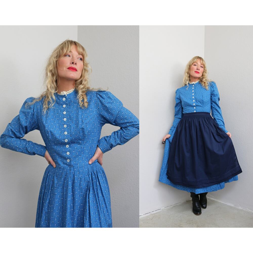 1970's Vintage German Folk Prairie Apron Dress ~ Women's SM MD ~ Dirndl Calico
